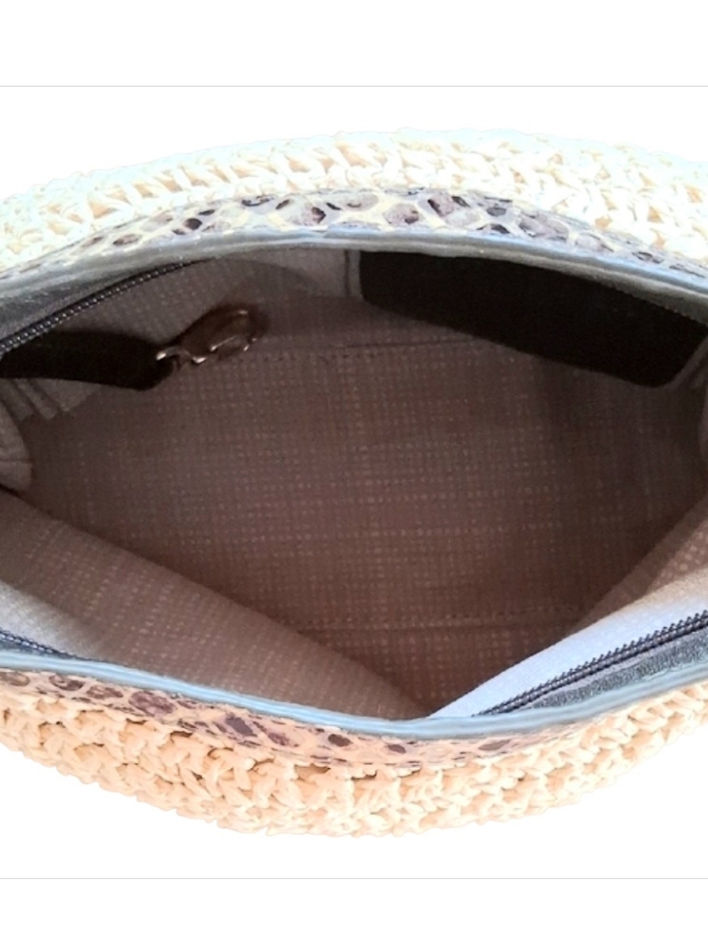 Brighton Leela Crochet Crossbody Bag Snakeskin Embossed Leather Trim - Picture 8 of 10
